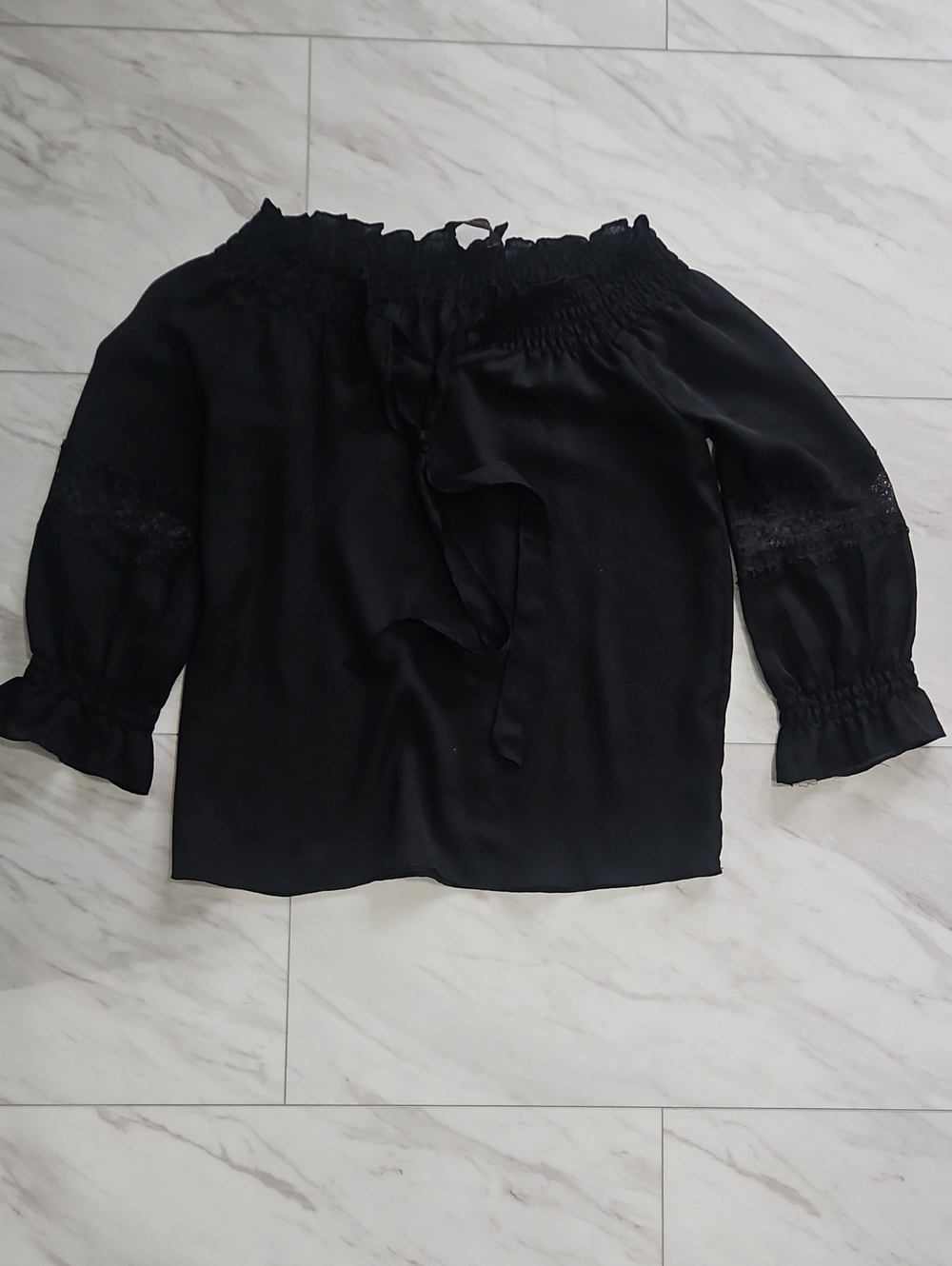 The Limited Black Off-Shoulder Lace-Sleeve Blouse